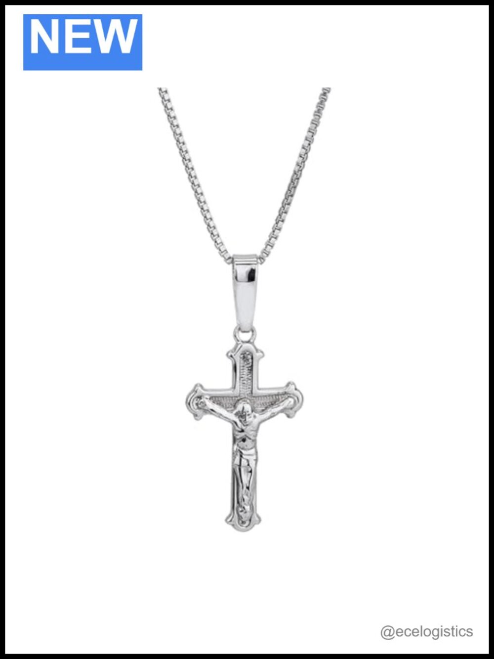 Sterling Silver Crucifix Pendant Necklace Rhodium Plated 16in Chain